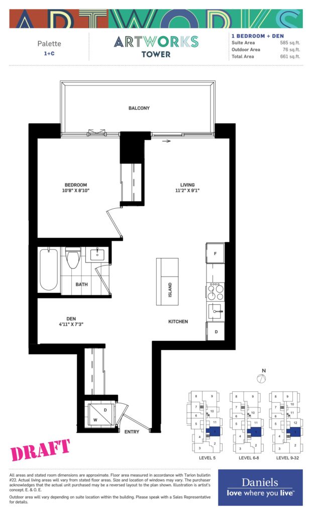 Artworks Tower Condos by Daniels in Regent Park - 1 Bedroom + Den Floorplan - Regent Park Life Team
