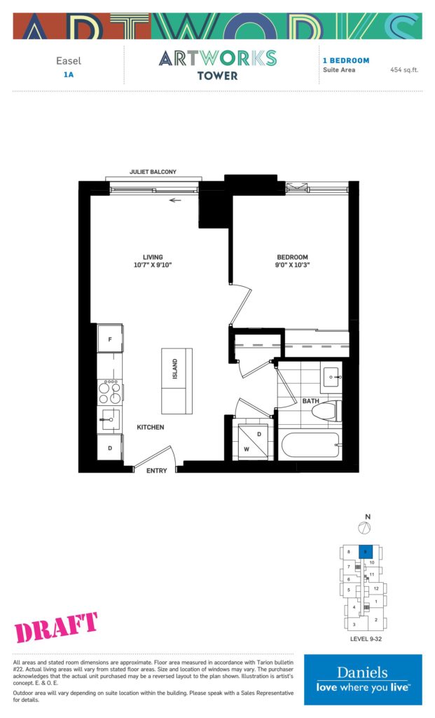 Artworks Tower Condos by Daniels in Regent Park - 1 Bedroom Floorplan - Regent Park Life Team