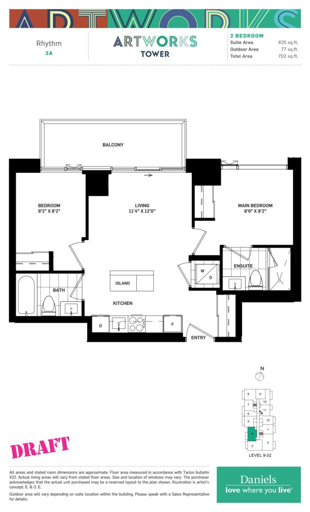 Artworks Tower Condos by Daniels in Regent Park - 2 Bedroom Floorplan - Regent Park Life Team