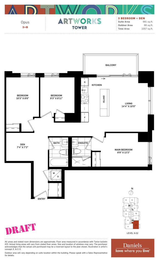 Artworks Tower Condos by Daniels in Regent Park - 3 Bedroom + Den Floorplan - Regent Park Life Team