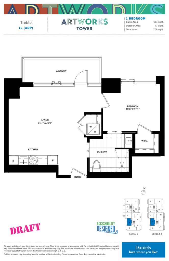 Artworks Tower Condos by Daniels in Regent Park - Accessible 1 Bedroom Floorplan - Regent Park Life Team