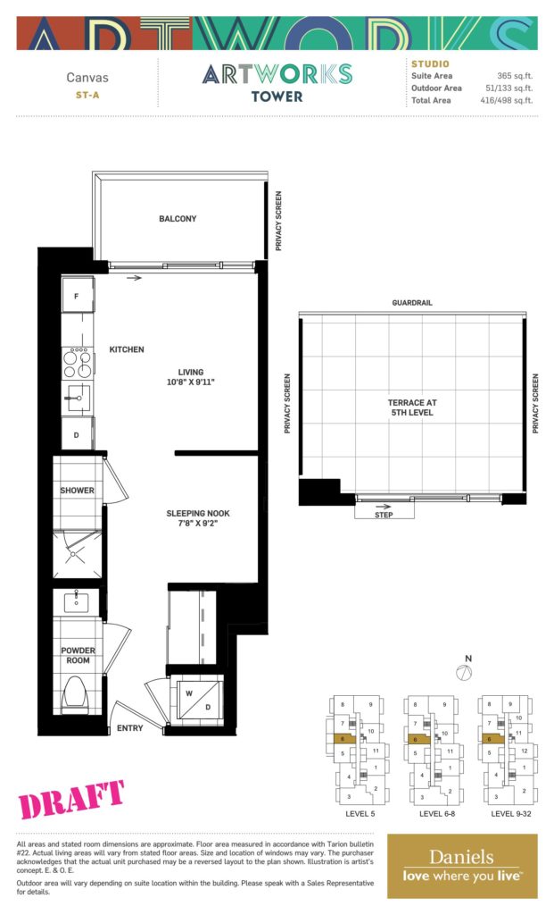 Artworks Tower Condos by Daniels in Regent Park - Studio Floorplan - Regent Park Life Team