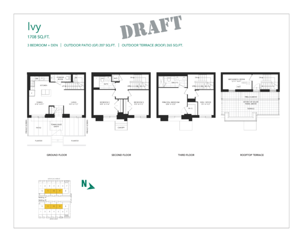 Field House EcoUrban Towns - Sneak Peek Package - Regent Park Life Team - Floorplan - 3 Bedroom + Den - Ivy - 1708sqft